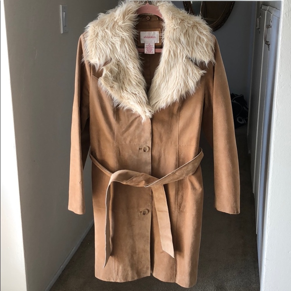 Genuine leather and fur 3/4 tan jacket